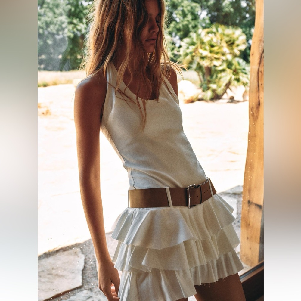 Zara BELTED RUFFLED DRESS with brown belt - Picture 5 of 15